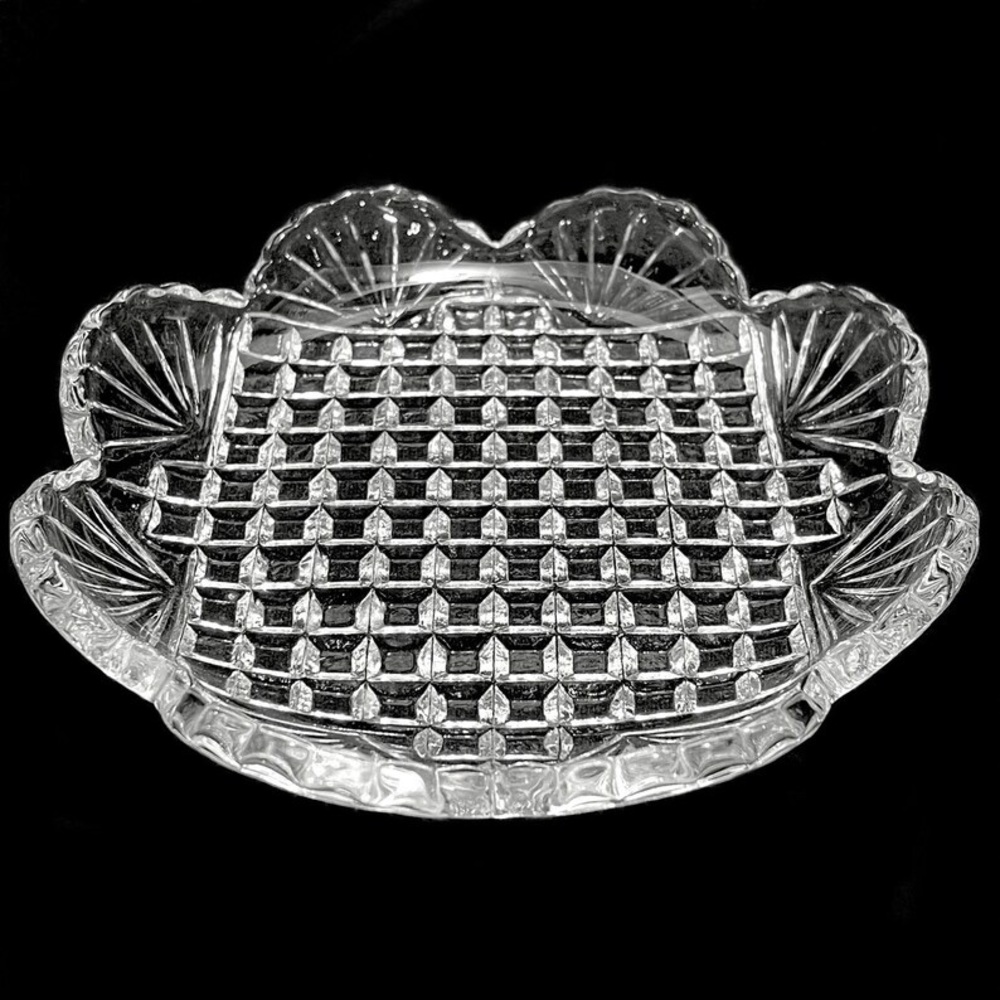 Antique 1897 EAPG Pressed Glass Pineapple Fan Pattern Small Dish by McKee